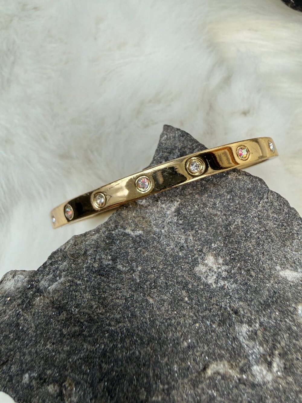 Baublebar Gold Tone Cuff Bangle Bracelet w/ Rhinestones 5.5"